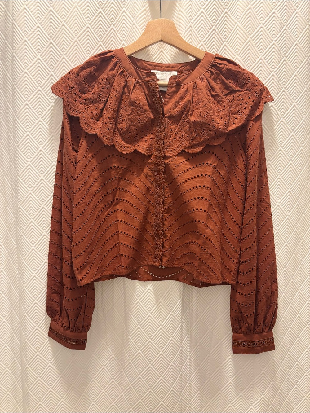 NWT CAROLINE CONSTAS Rust Eyelet Ruffle Collar Blouse - Picture 3 of 7